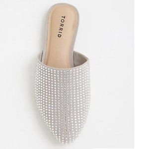 Torrid Rhinestone  Faux Suede Mules 8 Taupe NWT